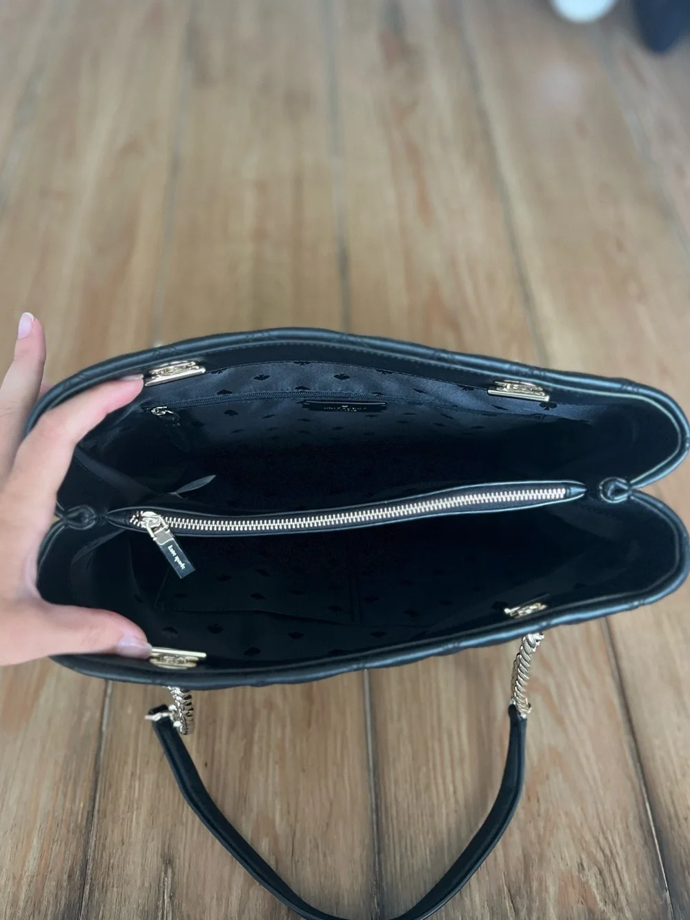 Kate Spade Quilted Leather Chain-Handle Shoulder Bag - Black w/ Silver Hardware